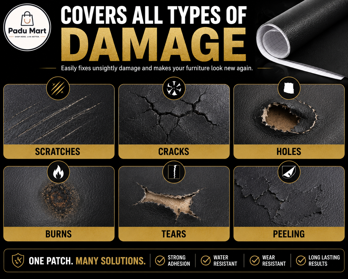 Self-Adhesive Leather Repair Patch (30x60cm) | Waterproof Upholstery Repair Tape for Sofa, Car Seats, Bags & Furniture