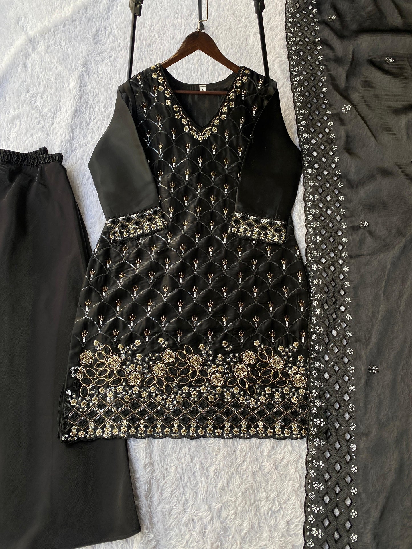 Women's Designer Black Embroidered Palazzo Suit Set with Dupatta | LM-17