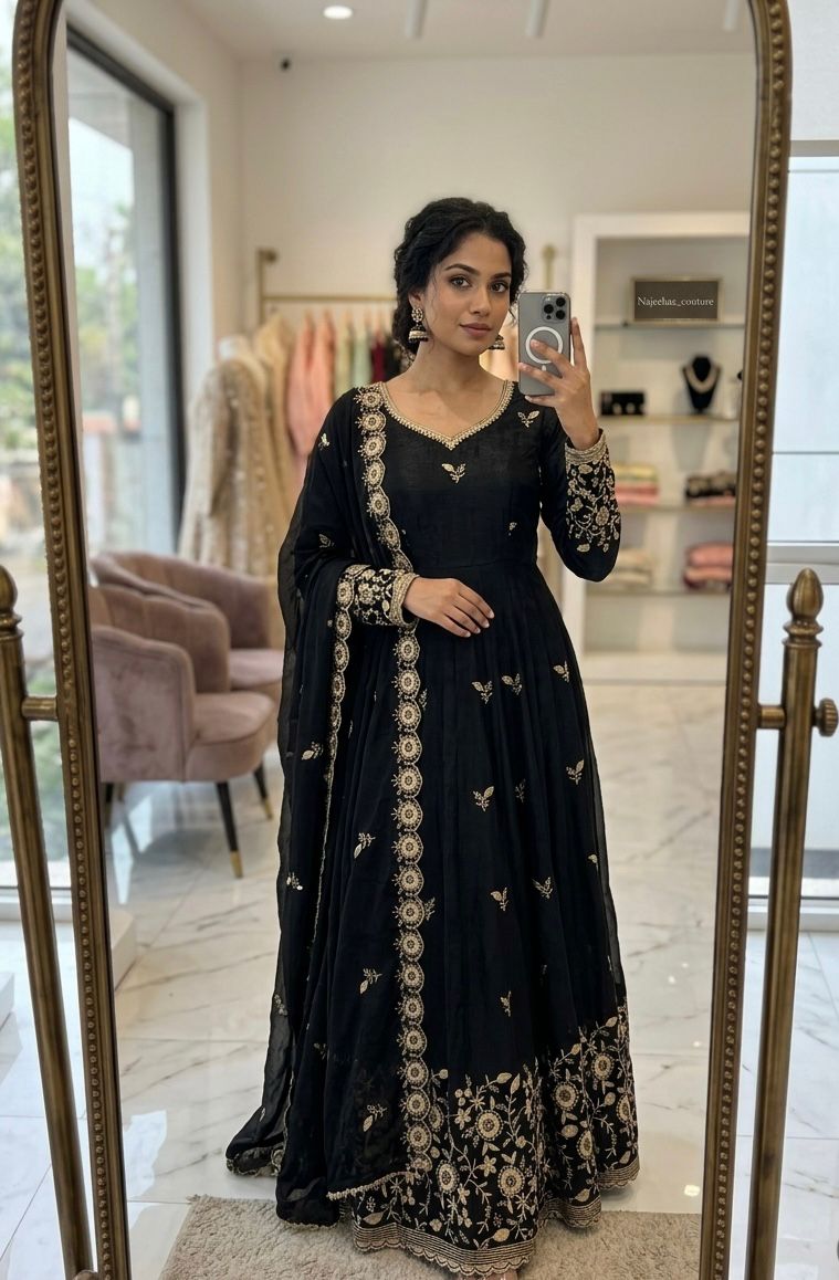 Women's Designer Black Embroidered Palazzo Suit Set with Dupatta | LM-17