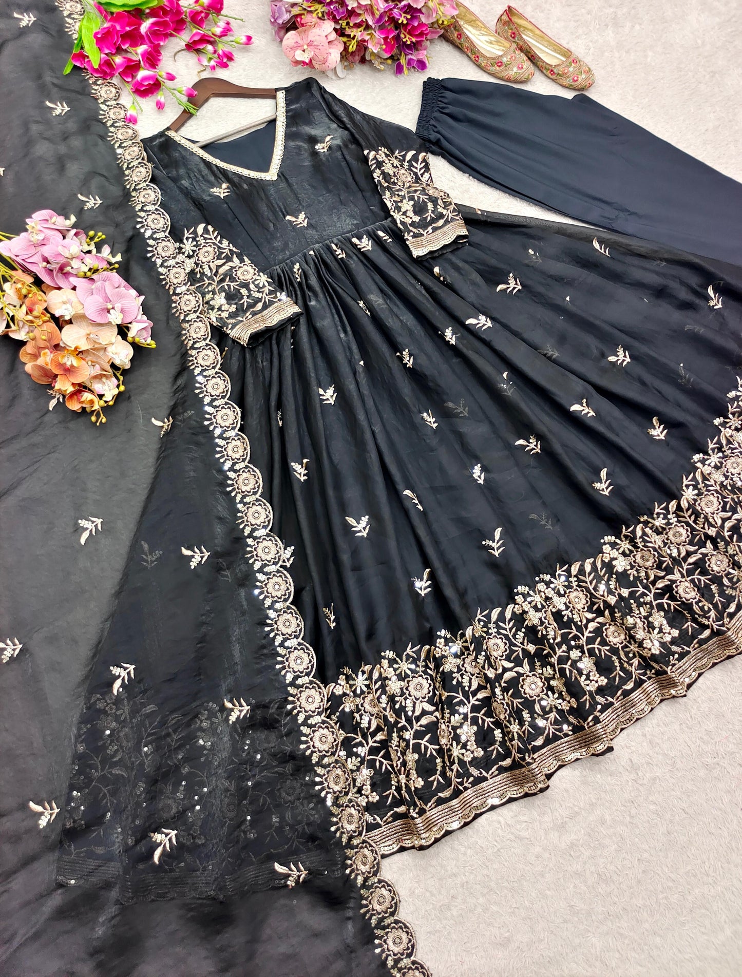 Women's Designer Black Embroidered Palazzo Suit Set with Dupatta | LM-17