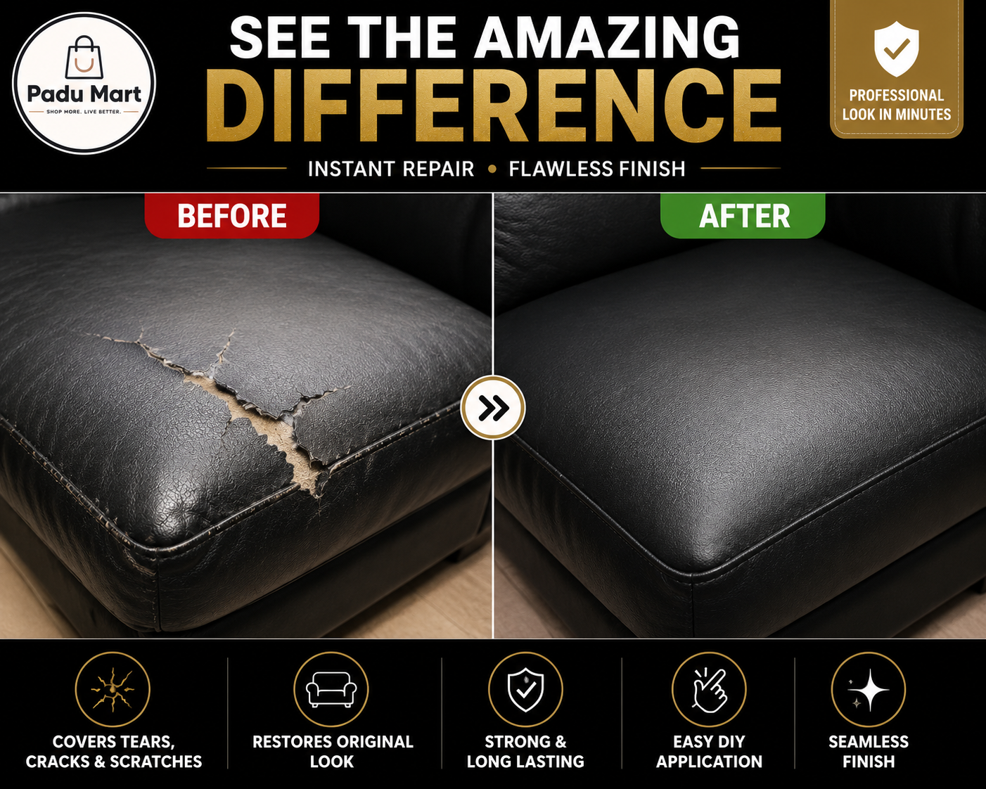 Self-Adhesive Leather Repair Patch (30x60cm) | Waterproof Upholstery Repair Tape for Sofa, Car Seats, Bags & Furniture