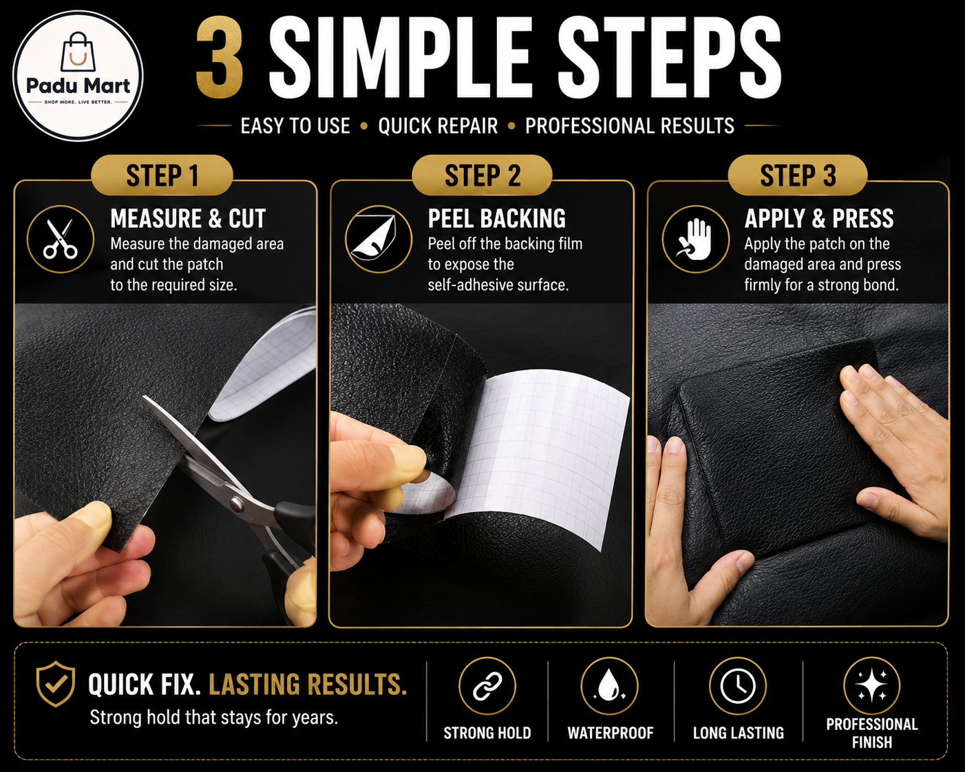Self-Adhesive Leather Repair Patch (30x60cm) | Waterproof Upholstery Repair Tape for Sofa, Car Seats, Bags & Furniture