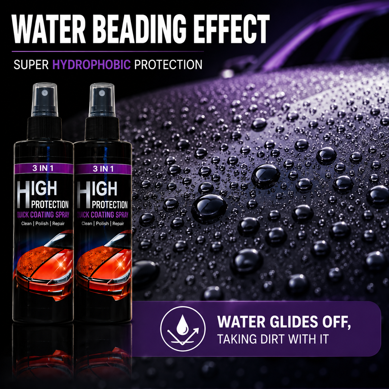 3-in-1 Ceramic Car Coating Spray (Pack of 2) | Instant Shine, Water Repellent & Paint Protection for Cars & Bikes